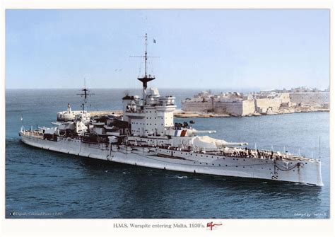 H.M.S Warspite off Valetta, Malta 1930. The Warspite carried more ...