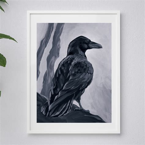 Raven Original Painting Black and White Art - Inspire Uplift