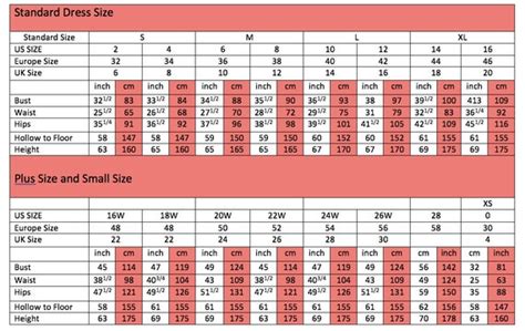 US Standard Size Chart