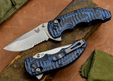 Benchmade Knives: 300S-1 Axis Flipper - Blue & Black G-10 - Serrated ...