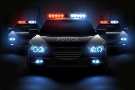 Car led lights realistic composition with images of police patrol ...