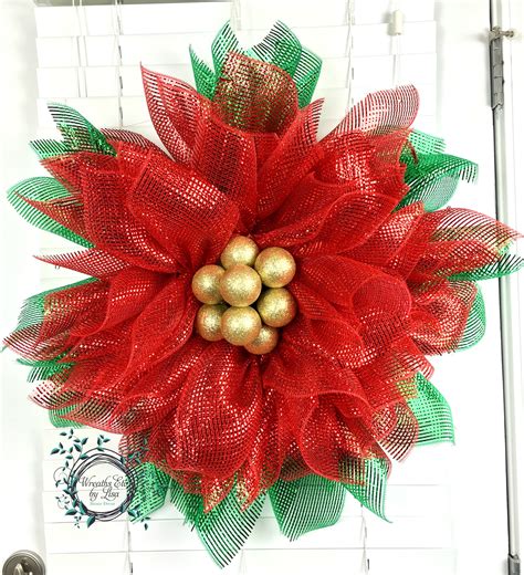 Custom Order - Poinsettia Deco Mesh Wreath - Christmas - Home Decor ...