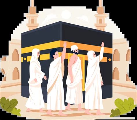 Muslim People Do Tawaf Or Walking Around Kaaba In Mecca Illustration ...