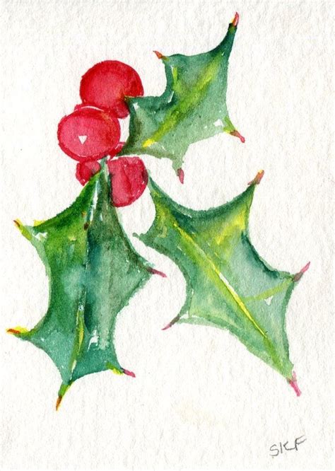 ACEO Holly, red berries watercolor painting original, small botanical ...