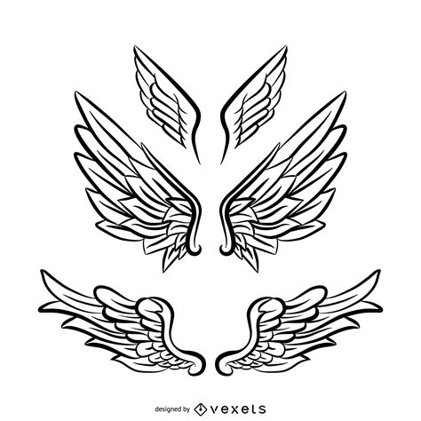 3 Angel Wings Line Art Vector Download