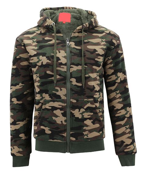 MX USA - MX USA Men's Army Camo Zip Up Sherpa Hoodie Fleece Hunting ...