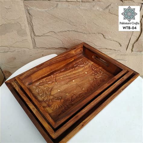 Set of 3 Wooden Tray with Handle | Pakistani Crafts