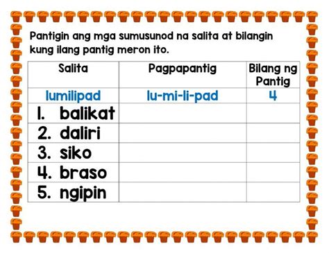 Pagpapantig worksheet | Workbook, School subjects, Teachers