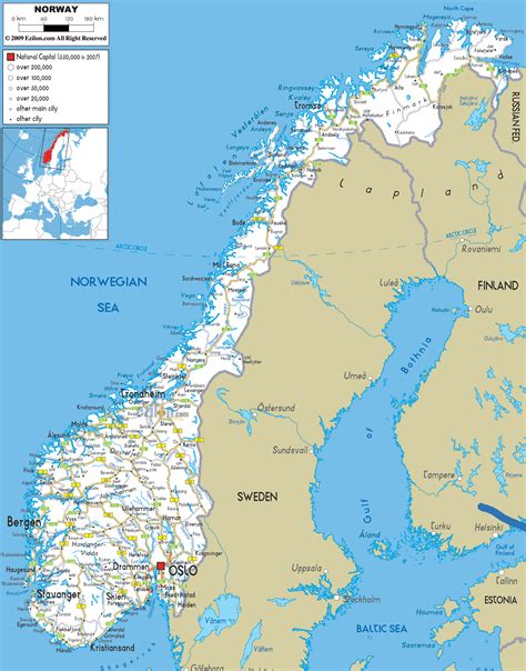 Large detailed road map of Norway with all cities and airports ...