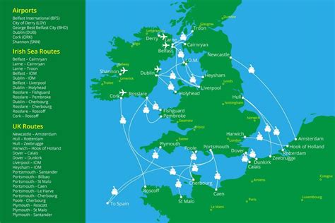 Ireland ferry routes map - Map of ferry crossings to ireland (Northern ...