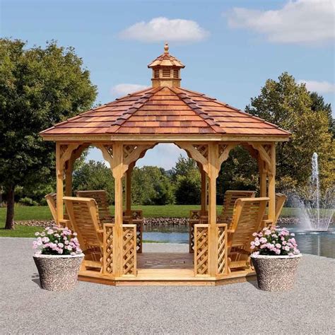 AMISH MADE 12FT GAZEBO WITH 6 GLIDER CHAIRS AND 4 TABLES | Gazebo ...