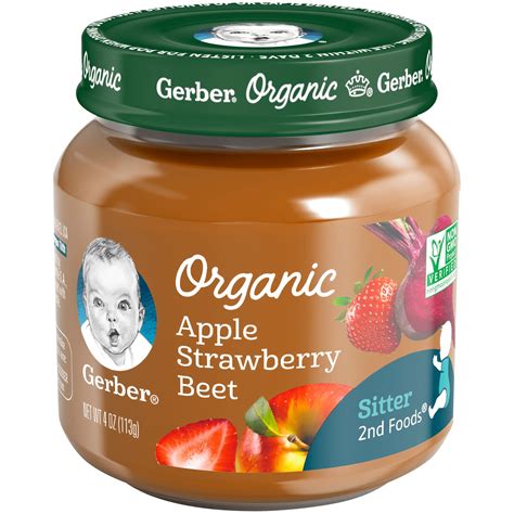 Gerber 2nd Foods Organic Apple Strawberry Beet Baby Food, 4 oz Jars, 10 ...