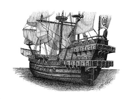 Spanish Galleon Drawing by Tanya Crum | Pixels