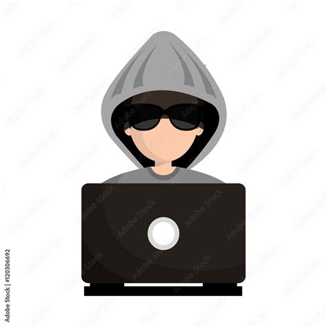 avatar man cartoon hacker digital criminal wearing gray hoodie and ...