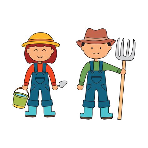 Kids drawing Cartoon Vector illustration cute farmer boy and girl icon ...