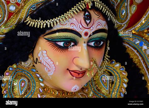 Idol of Goddess Durga, Durga Puja festival, Kolkata, West Bengal Stock ...