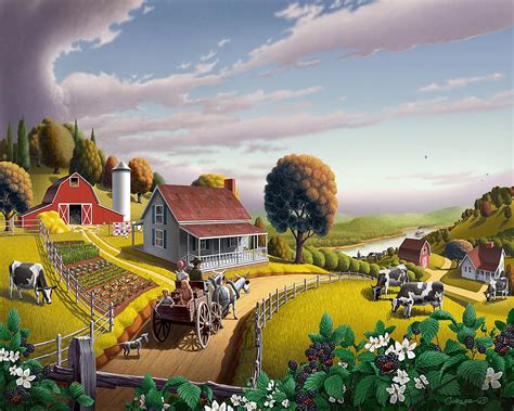 Farm Landscape Painting at PaintingValley.com | Explore collection of ...