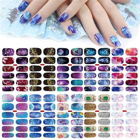 10 Sheets Full Wraps Nail Stickers Decals, Self-Adhesive Nail Polish ...