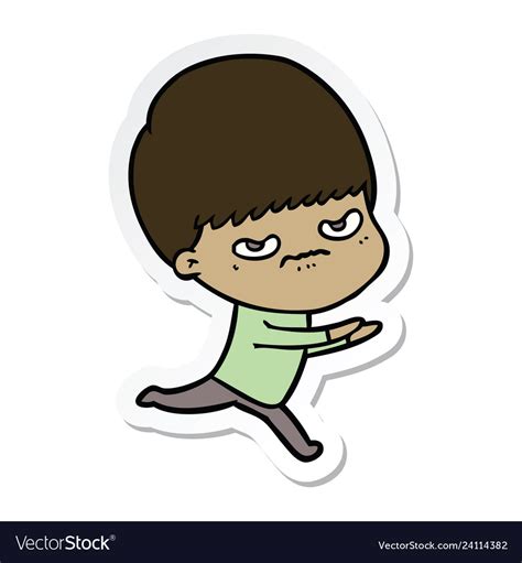 Sticker of a cartoon angry boy Royalty Free Vector Image