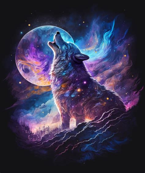 Wolf Howling At The Moon, Mystic Scene, Lunar, Cosmic | Wolf art ...