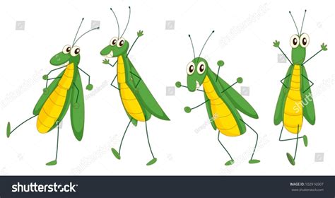 Illustration Set Funny Grasshopper Stock Vector (Royalty Free ...