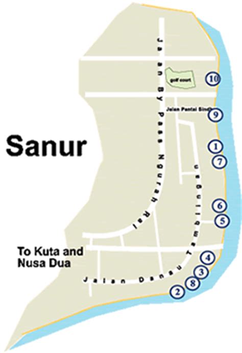 Bali Hotels Beaches, Resorts and Villas - Sanur Map