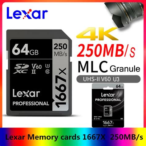 NEW Lexar Memory cards 1667X V60 250MBs Flash Memory sd cards 64 gb ...