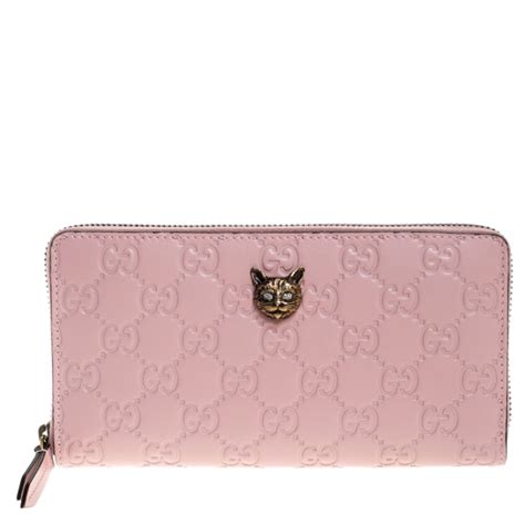 Gucci Blush Pink Guccissima Leather Cat Head Zip Around Wallet Gucci ...