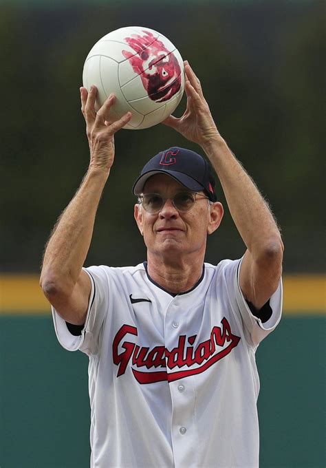 See Tom Hanks' ceremonial first pitch at Cleveland Guardians home ...