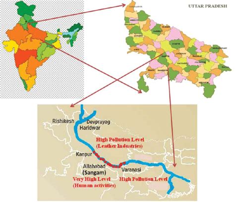 Ganga river map showing the sampling sites (Kanpur, Allahabad, and ...