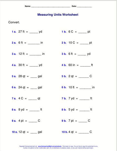 Customary Length Conversion Worksheet