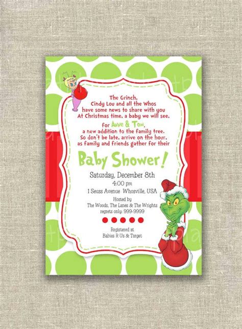 Dr Seuss Baby Shower Invitation Christmas Grinch by girlsatplay, $12.00 ...