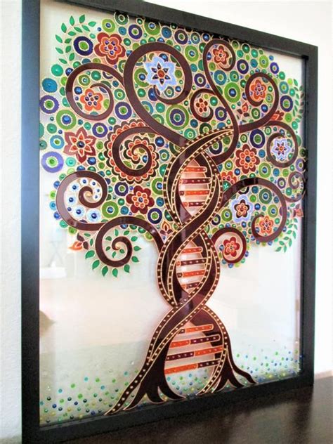 Double helix (DNA) 22x18 Tree art Tree of life Glass painting Family ...