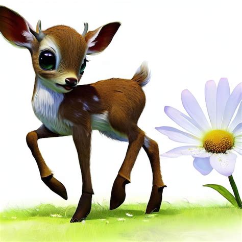 Premium AI Image | A baby deer is standing in the grass next to a daisy.