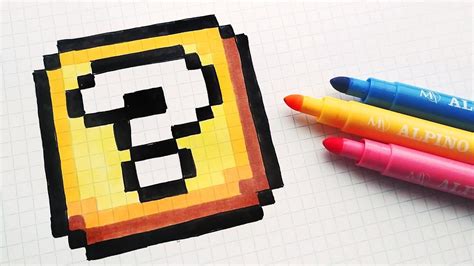 Handmade Pixel Art - How To Draw a Super Mario Block #pixelart - YouTube