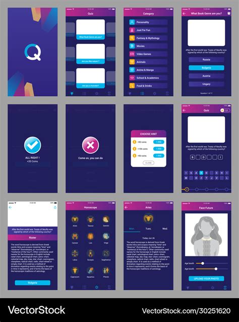 Quiz app ui design mobile user interface Vector Image