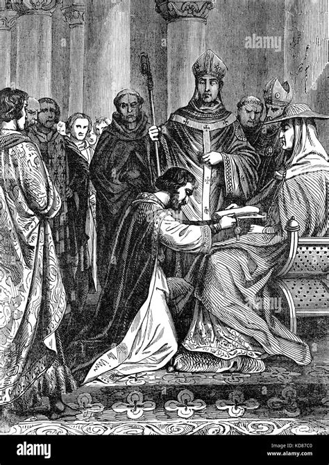 Lothair II, 835 - 869, king of Lotharingia, kneeling down before Pope ...