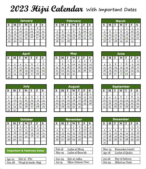 2023 Islamic Calendar - Printable Template Calendar