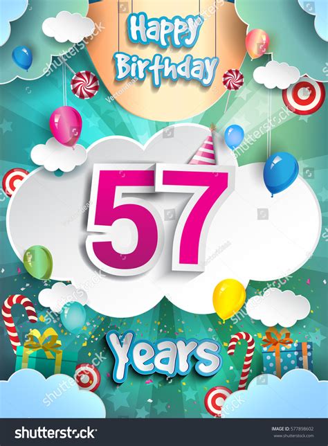 57 Years Birthday Design Greeting Cards Stock Vector (Royalty Free ...