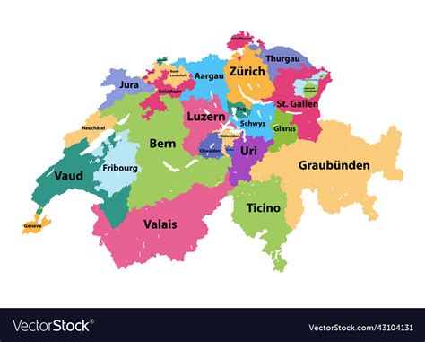 Switzerland colored by cantons map Royalty Free Vector Image