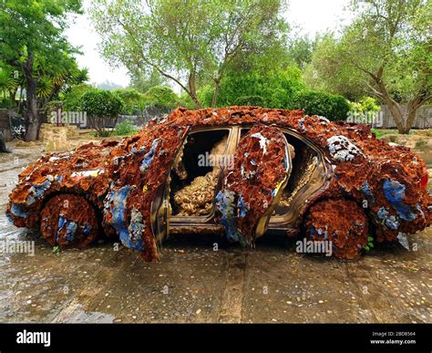 car coated with foam - Junk Art, Spain, Balearic Islands, Majorca Stock ...