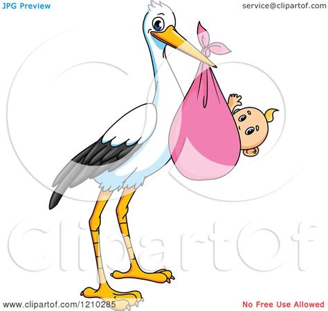 Clipart of a Baby Delivery Stork with a Girl - Royalty Free Vector ...