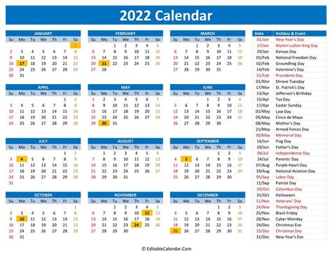 Download 2022 Printable Calendar | Calendar, Calendar template, Holiday ...