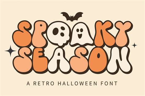 a retro halloween font with ghost faces and bats