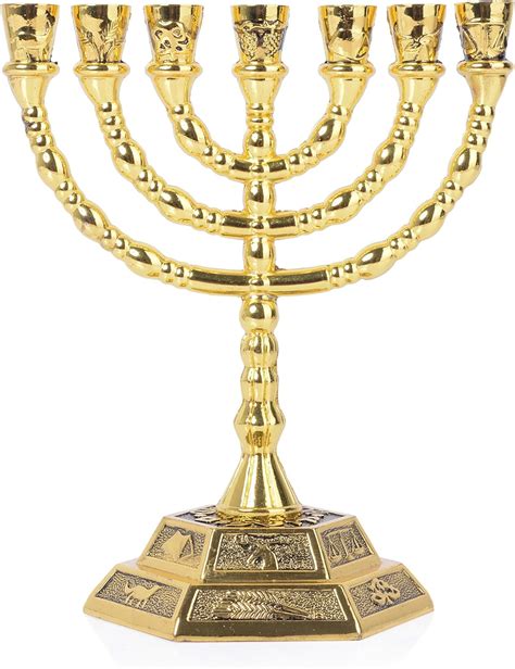 12 Tribes of Israel Menorah, 7 Branch Hexagonal Base Jewish Candle ...