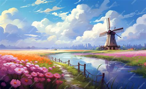 Premium AI Image | windmill painting