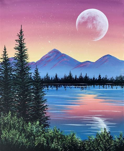 Paint Nite painting "Peaceful Pine Lake" by artist Carmen ... - paint ...