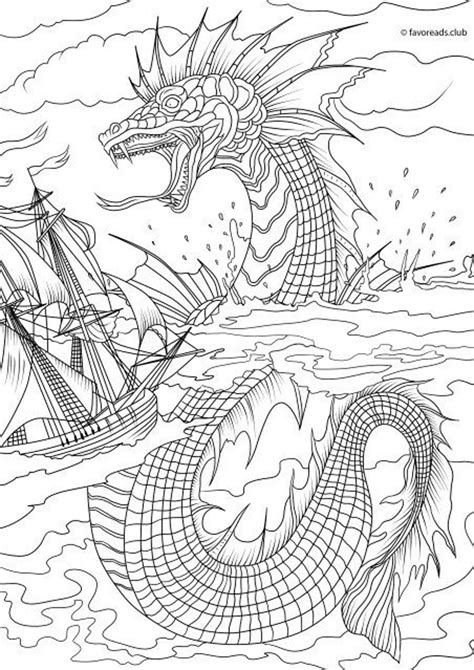 Sea Monster Printable Adult Coloring Page From Favoreads coloring Book ...