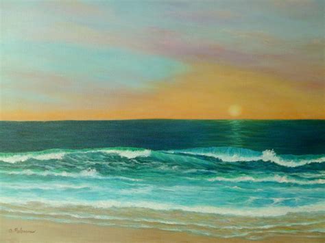 Colorful Sunset Beach Paintings Painting by Amber Palomares