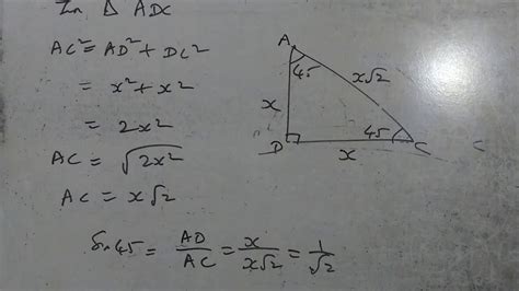 sin 45 - Geometrically find the value of sin 45 degree - YouTube